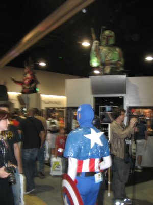 Captain America walks by